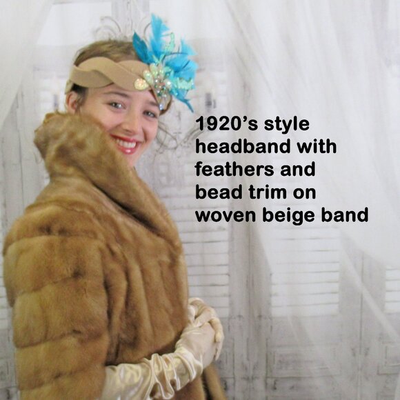 Great Gatsby inspired headband, Beads, glitter and feathers 1920's Flapper style - Picture 3 of 12